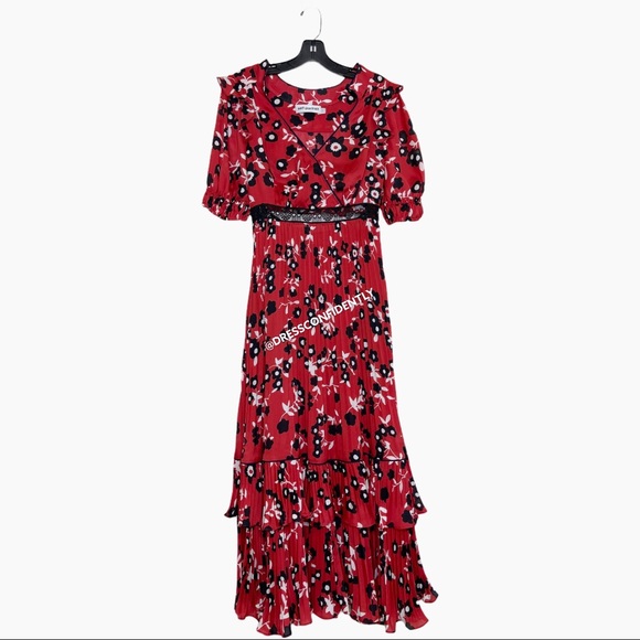 NEW Self-Portrait Floral Print Pleated Midi Dress - Picture 8 of 14